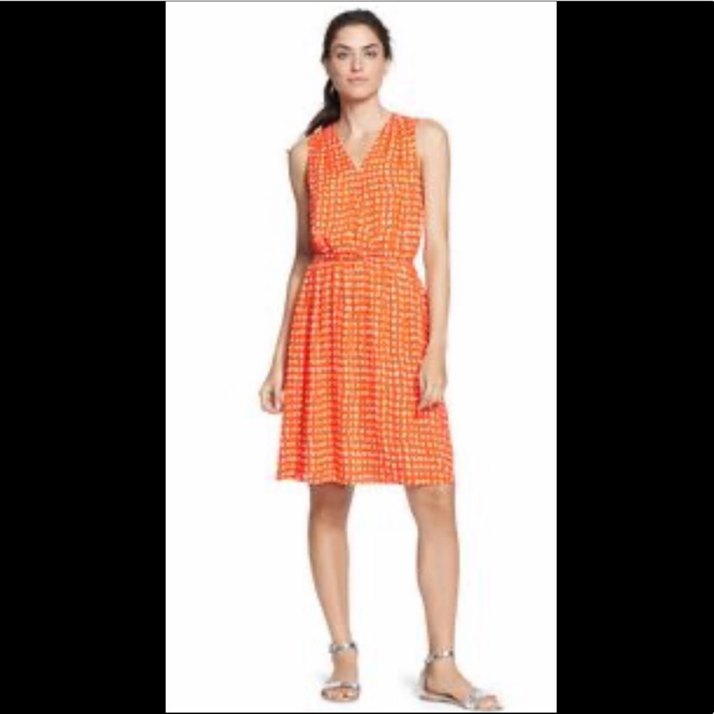 BODEN Relaxed Summer Day Dress Orange White Polka Dot Pleated V-Neck